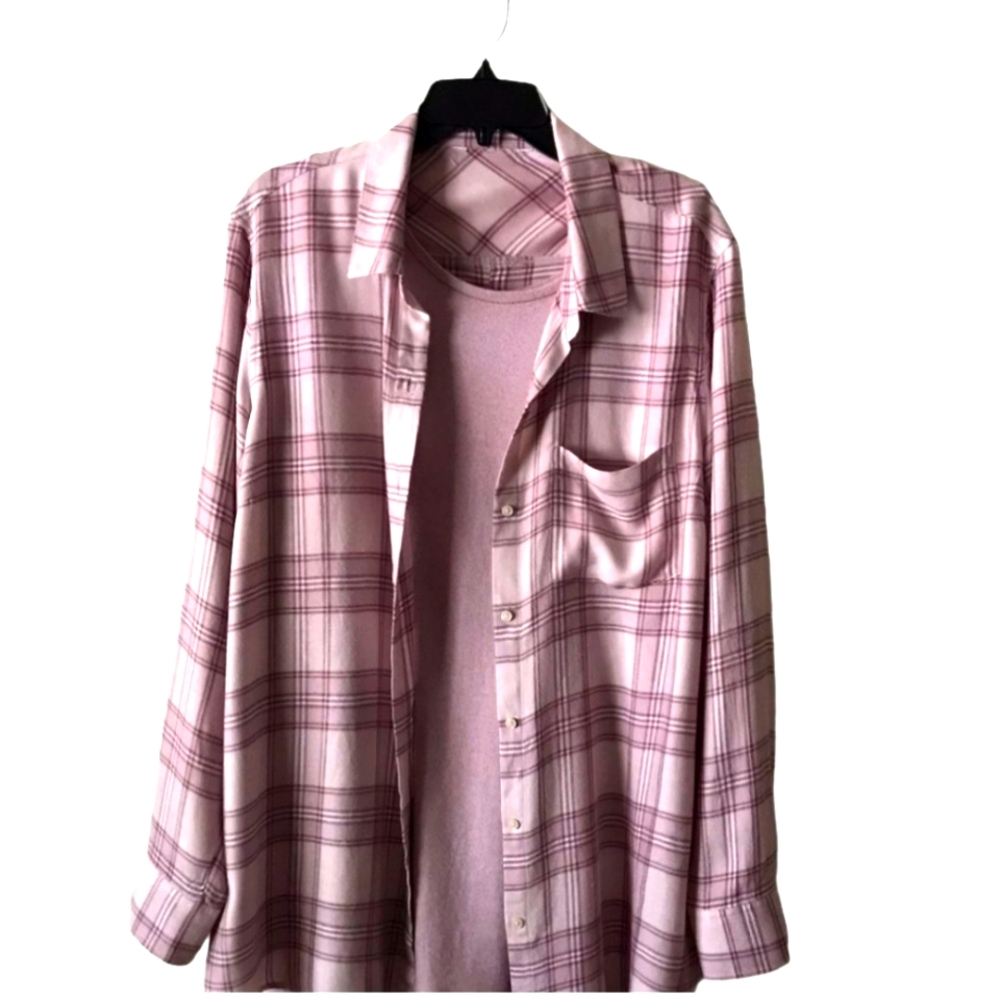 Long sleeve plaid blouse with tank top included